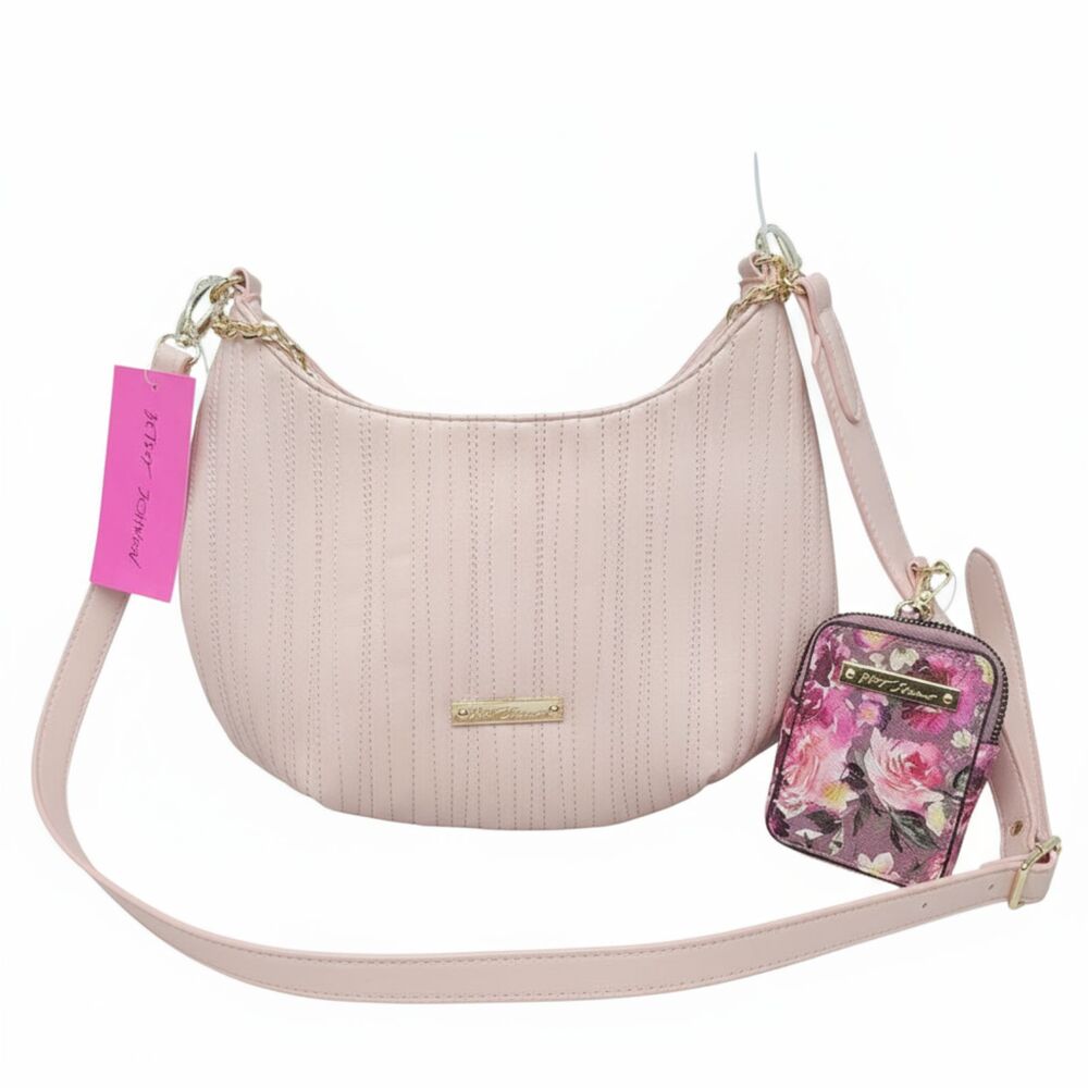 Betsey Johnson Dalton Pink Quilted Crossbody + Floral Pouch NWT